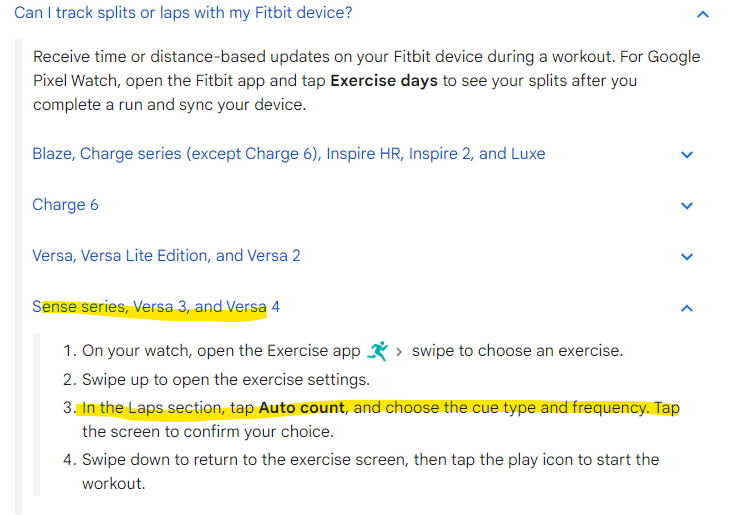 Fitbit split times hotsell