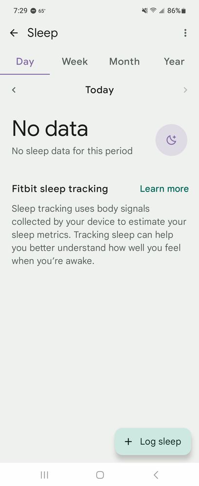 Screen after incorrect sleep log deleted & ready to add new log