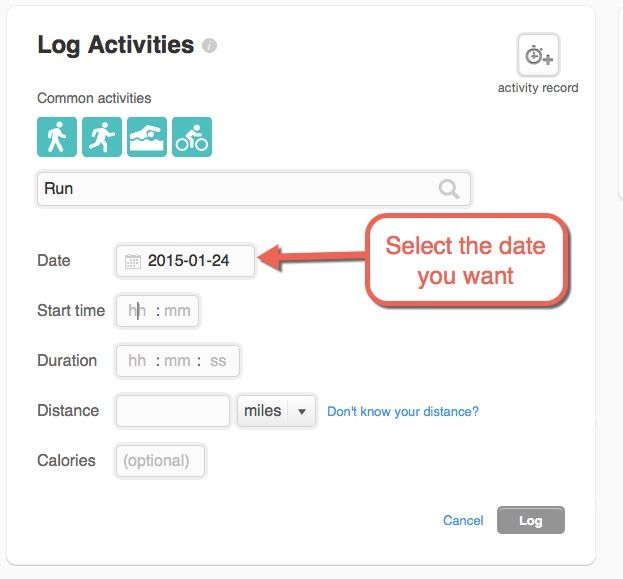 Entering activity for any day on Dashboard