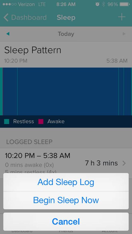 Screen shot of sleep log