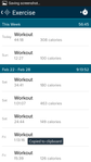 Workout log screenshot