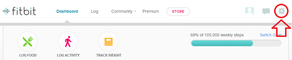Location of the gear icon in the Dashboard