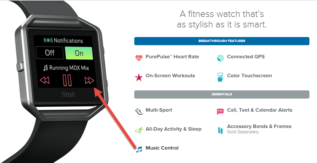 fitbit blaze music control