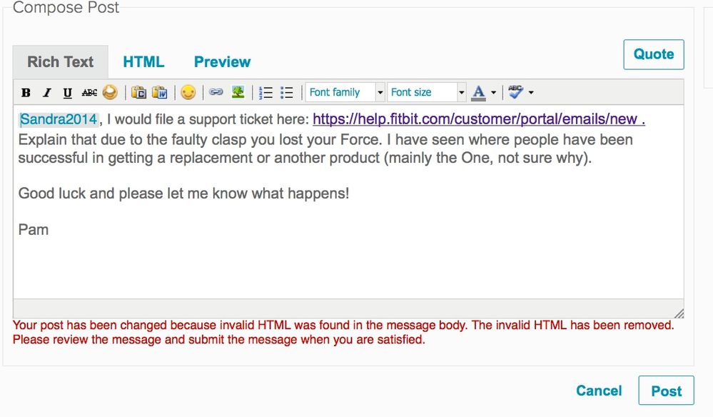 HTML message about the mention