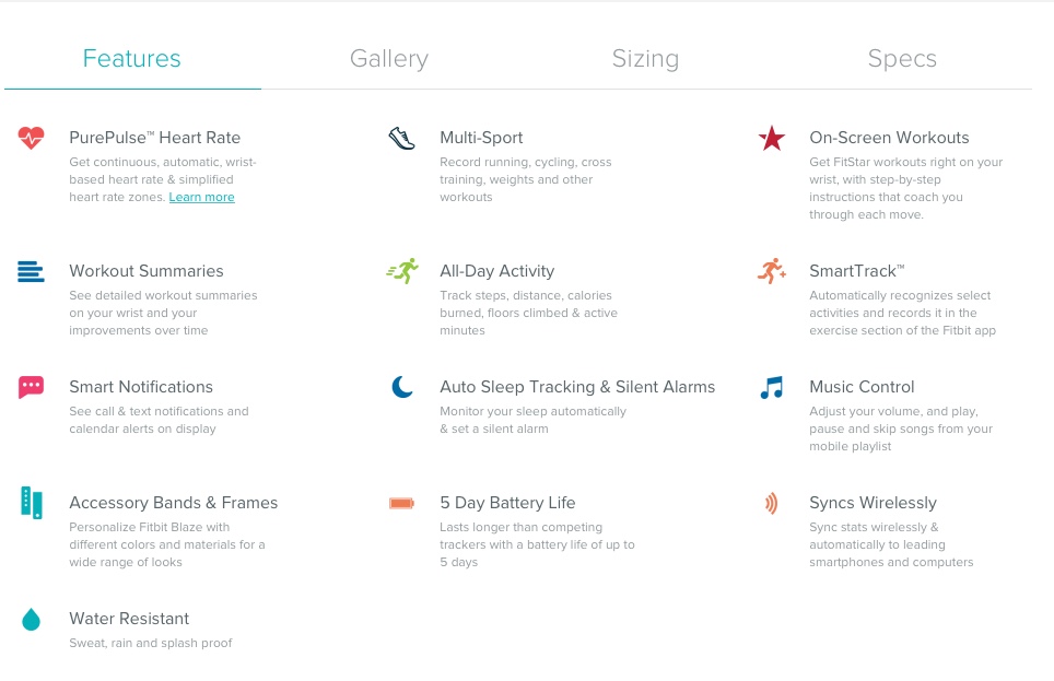 fitbit blaze features list