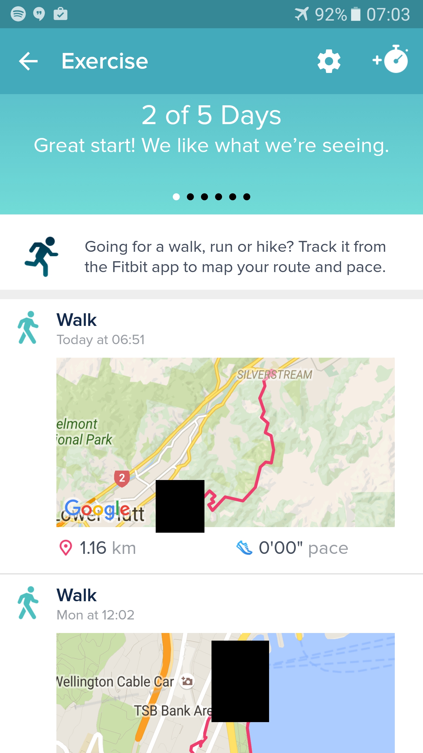 fitbit track walking route