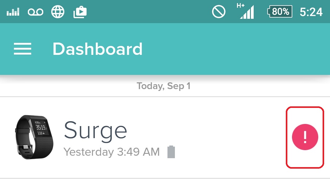fitbit battery exclamation mark