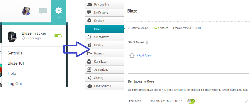 fitbit blaze settings