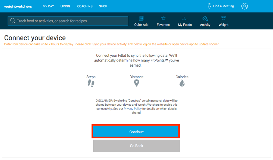 connect fitbit to weight watchers