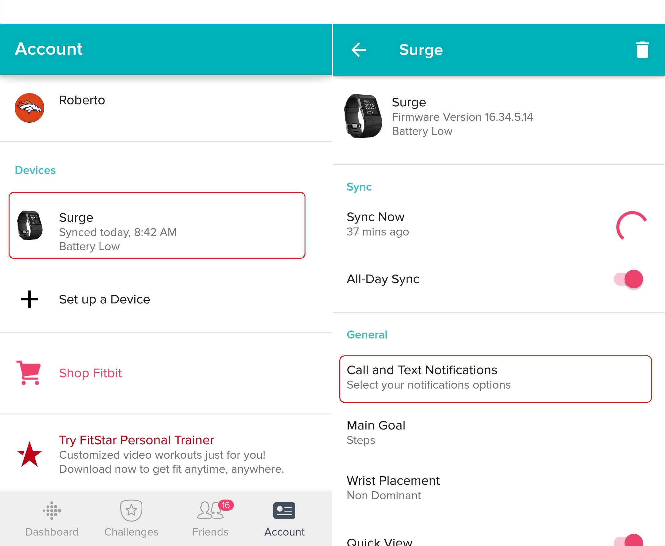 how to set fitbit to vibrate when phone rings