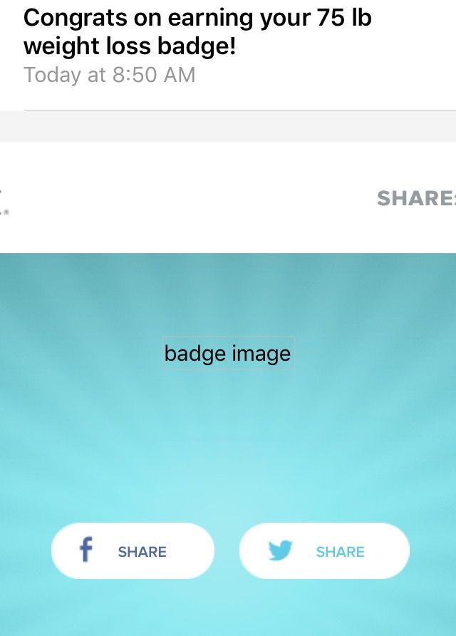 My email to congratulate me for 75lbs. Where's my badge, Fitbit?? The page errors out when you go to the badge page. DUMB!