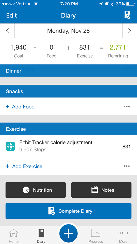 fitbit and myfitnesspal
