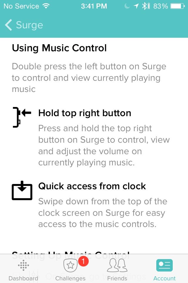 fitbit surge music control