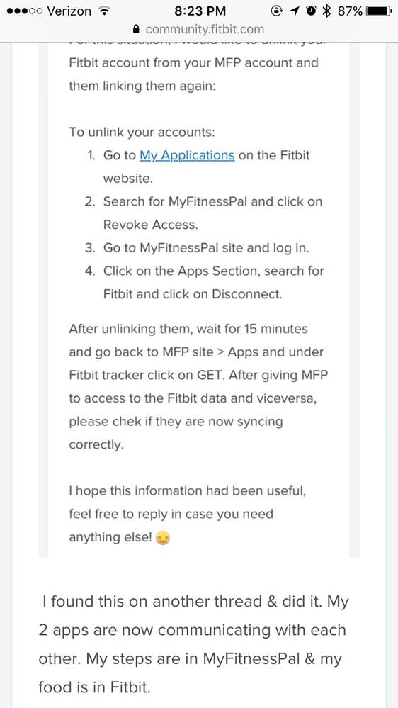 Fitbit won t sync to myfitnesspal Fitbit Community