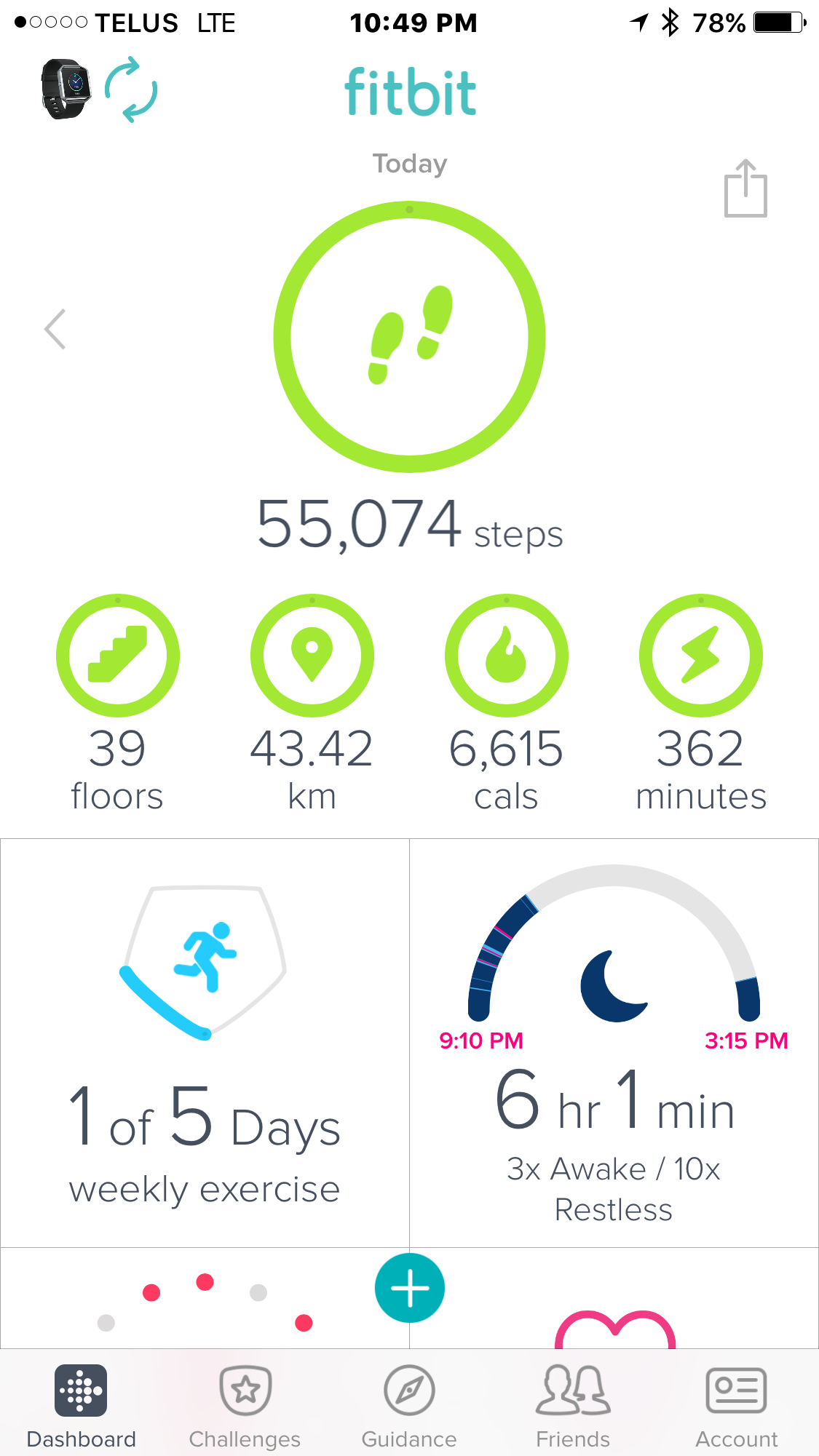 fitbit most steps in a day