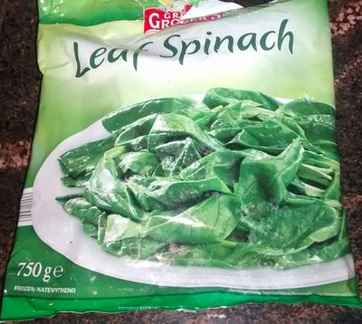 frozen spinach, bag of 750g