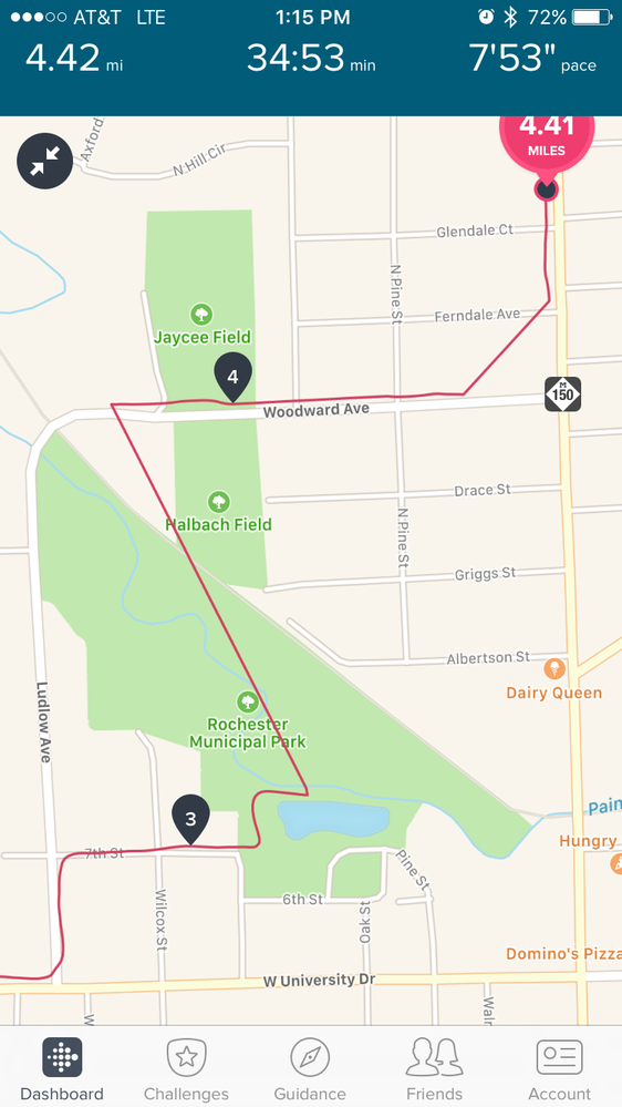 Fitbit, lost GPS near the pond and didn't get it back until I got off the trail
