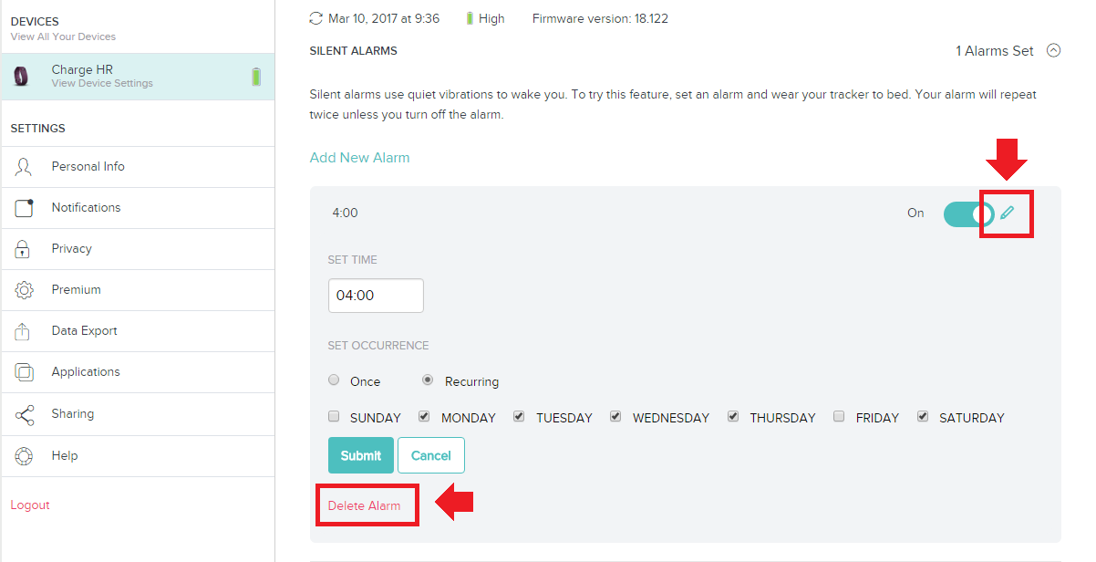 how to turn off alarm on fitbit alta hr