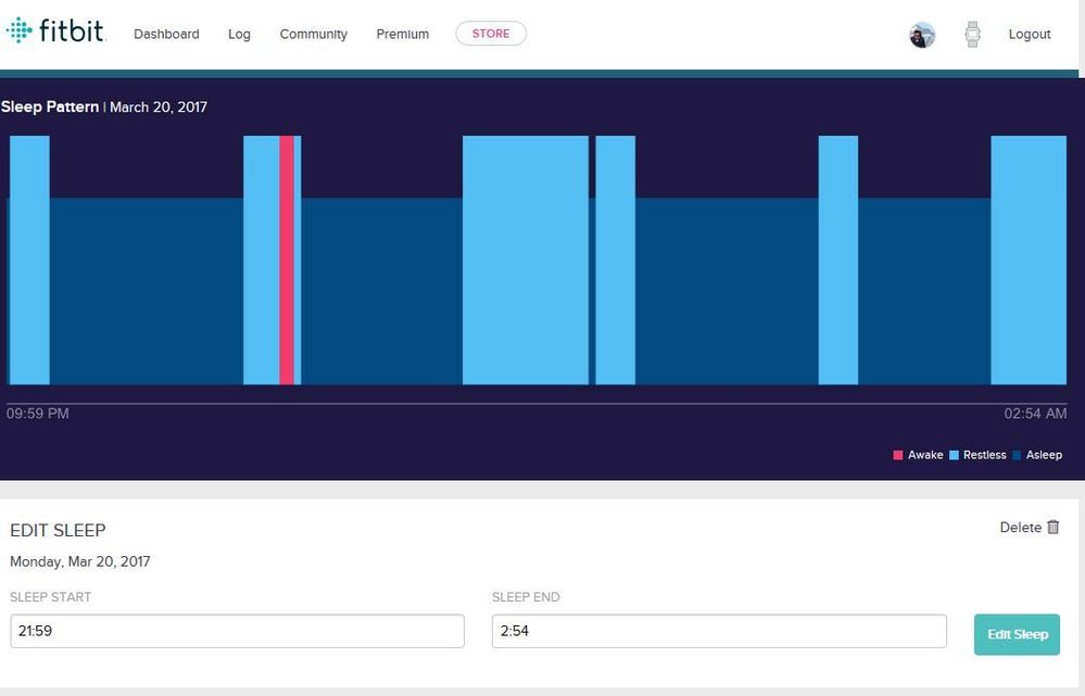 new "improved" web dashboard sleep detail