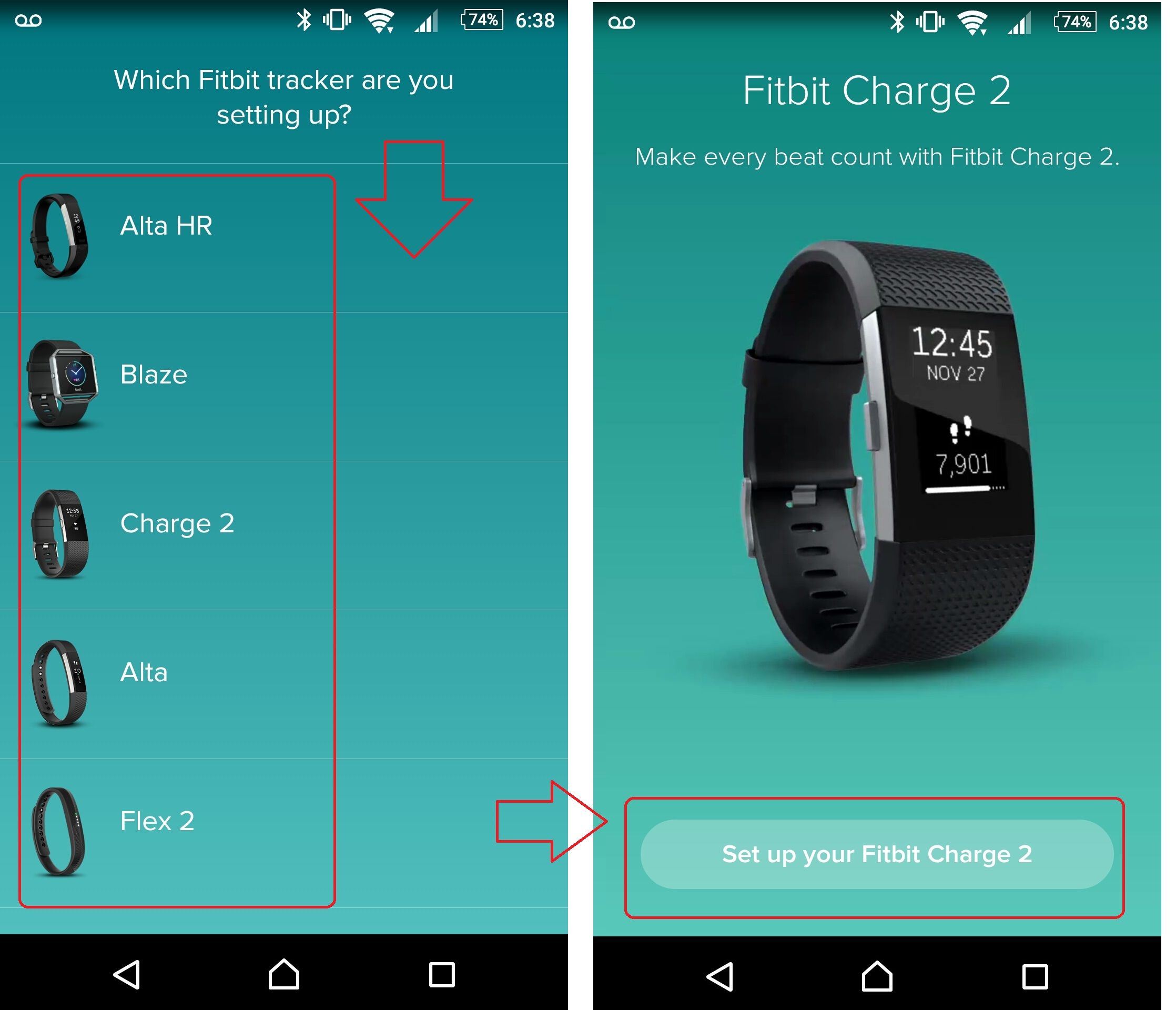 Pair fitbit charge 2 with online android