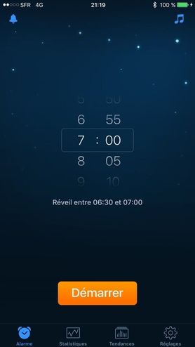 Réglage du réveil dans l'app Sleep Cycle