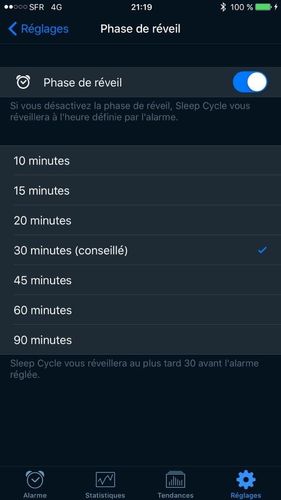 Intervalle de réveil intelligent réglable dans Sleep Cycle