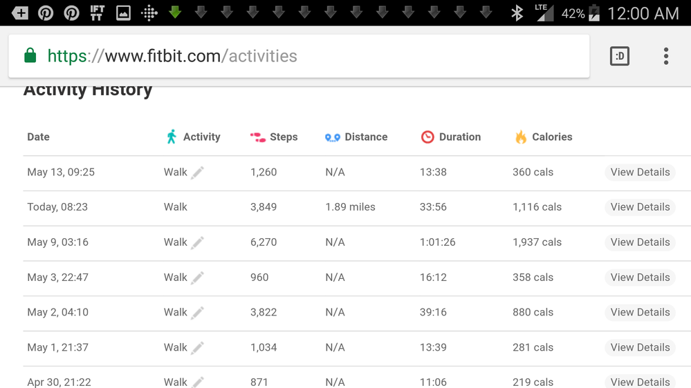 Notice the 13:38 minute auto detected walk with view details