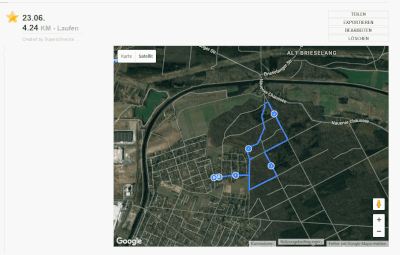 Nachgezeichnete Route in Endomondo