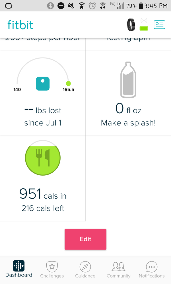 calories on Android Dashboard - Fitbit 