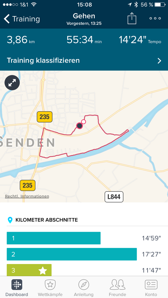 Tatsächliche Route Montag