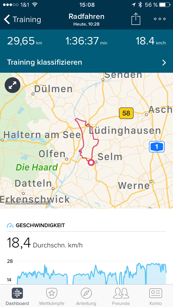 Tatsächliche Route Mittwochc