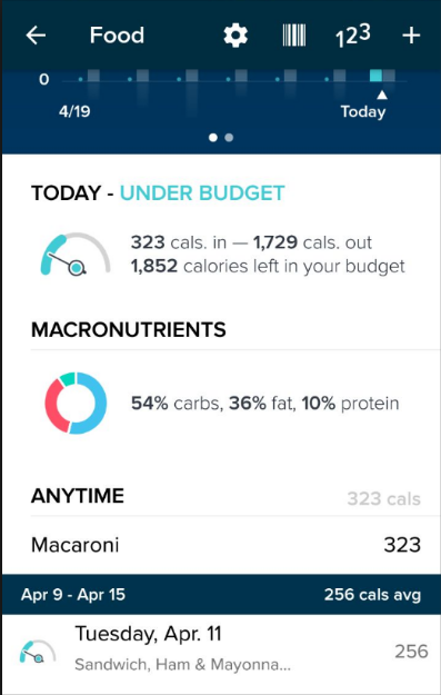 Macros showing on the food tile on Fitbit app