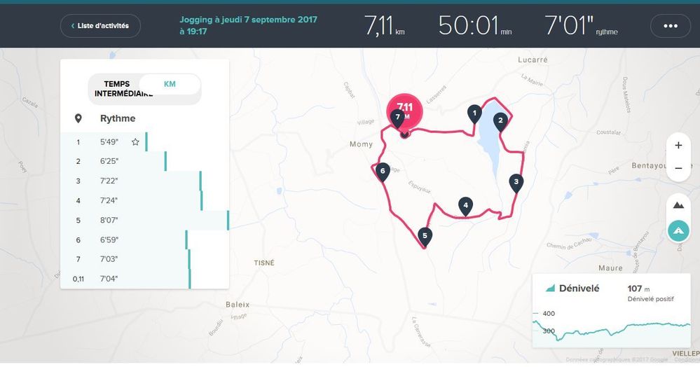 Récapitulatif dans fitbit
