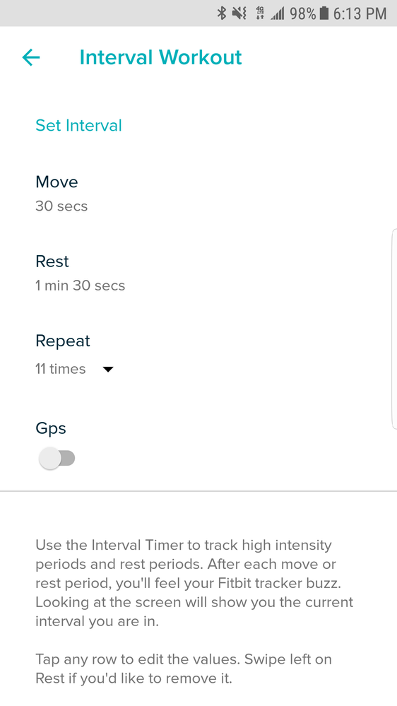 My settings for HIIT sprints