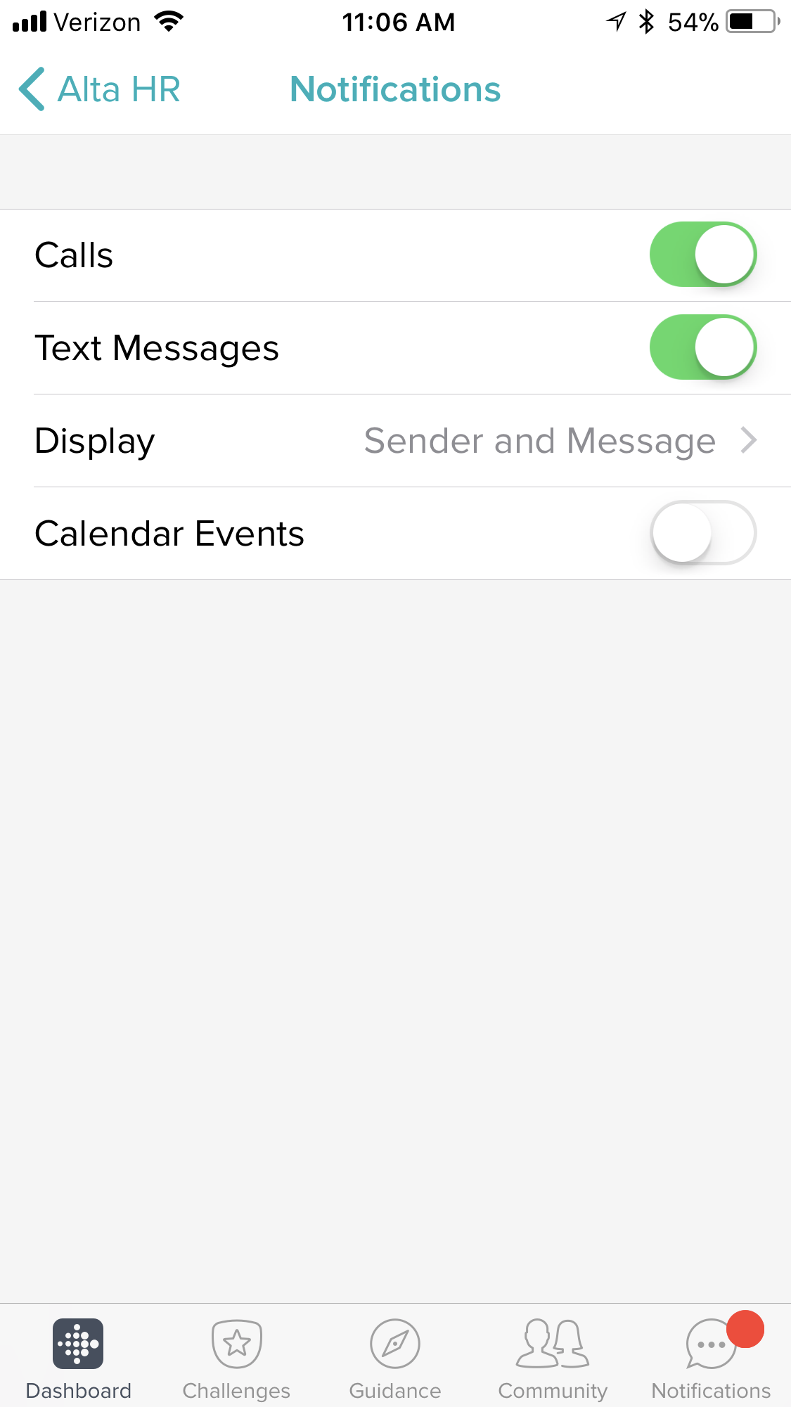 no text notifications on alta hr after