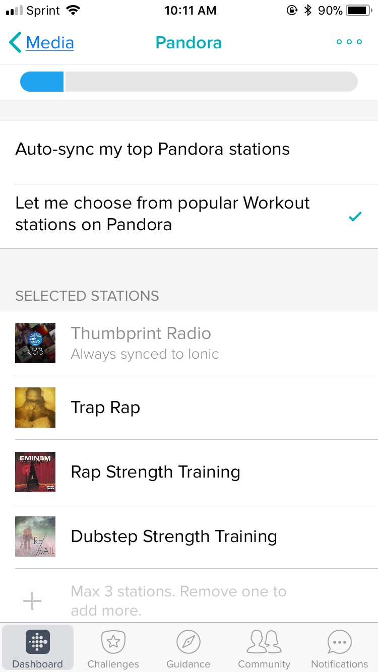 how to get to pandora settings in fitbit app