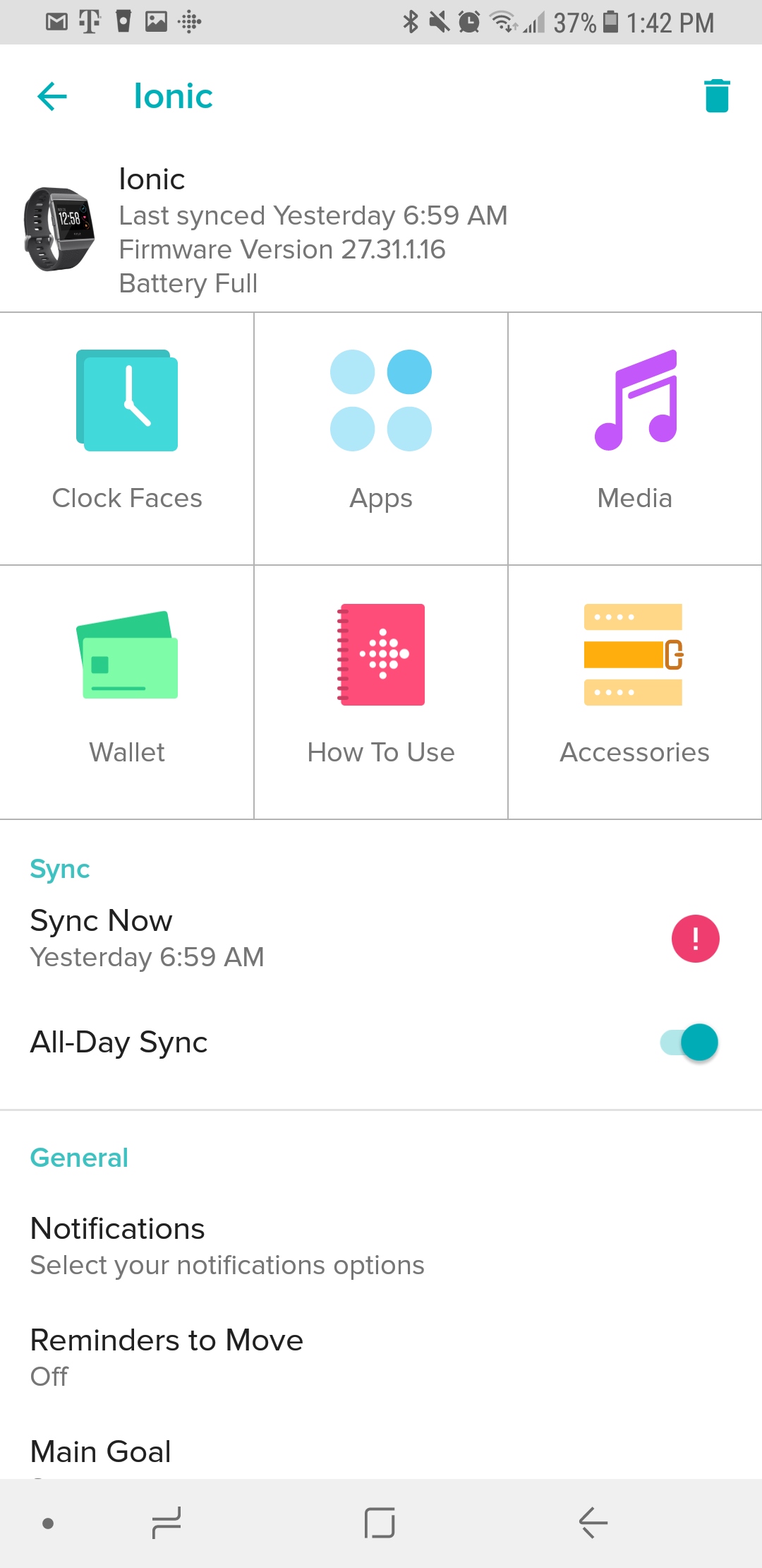 Fitbit ionic 2025 all day sync