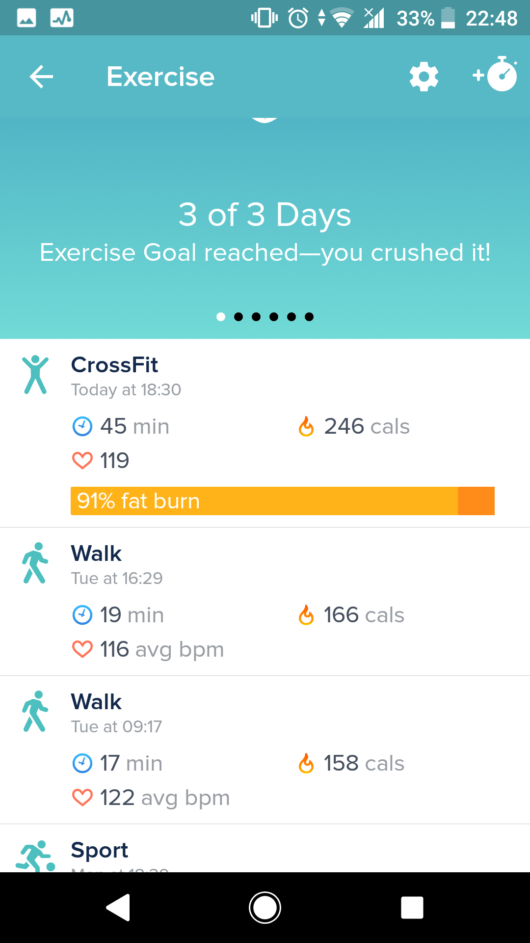 fitbit hr exercise mode