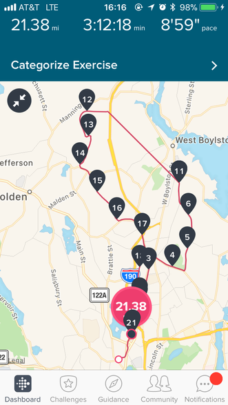 Training run where GPS was lost midway