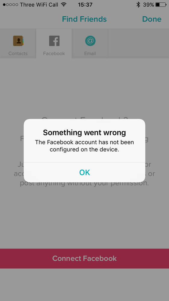 Can't connect to Facebook