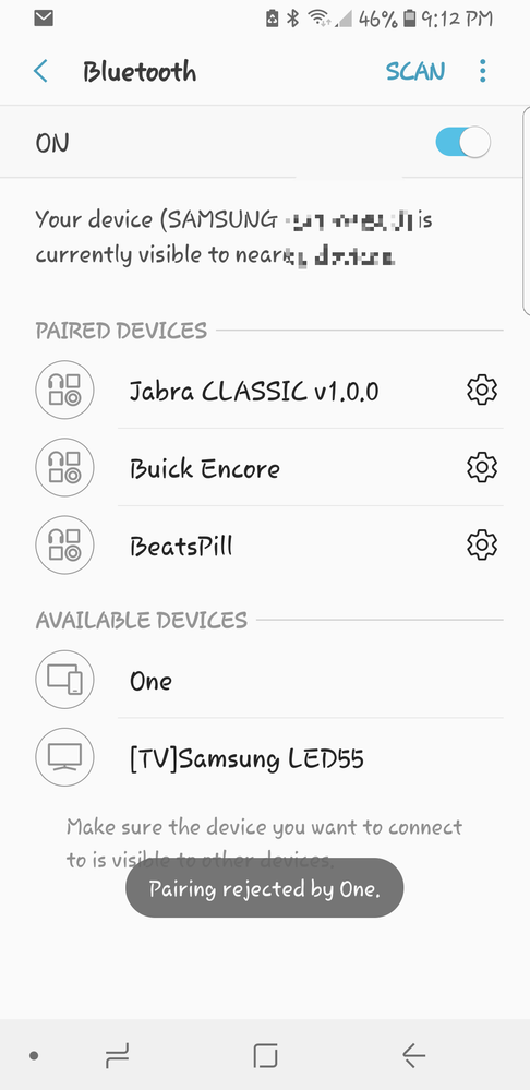 Screenshot of One not pairing