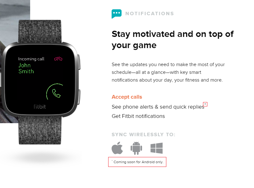 fitbit versa 2 phone calls