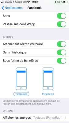 Réglages Notifications Facebook Iphone