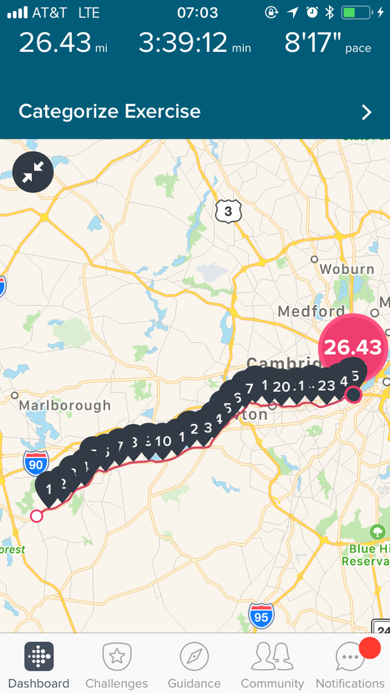 Run: Boston Marathon as tracked by Fitbit Surge