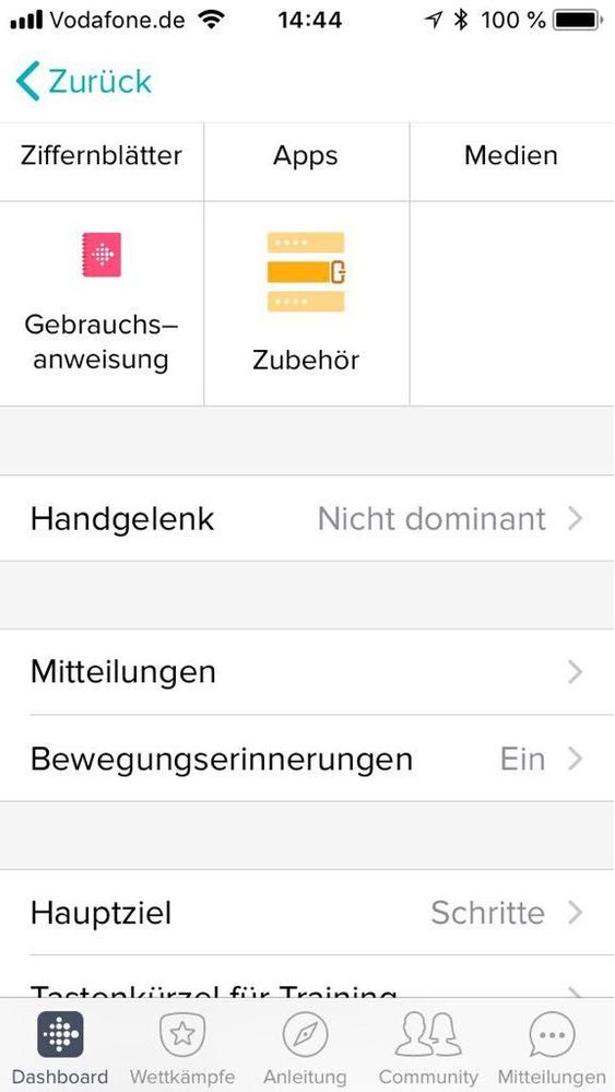 Punkt Mitteilungen, wenn ich auf das Versa-Symbol in der App geklickt habe