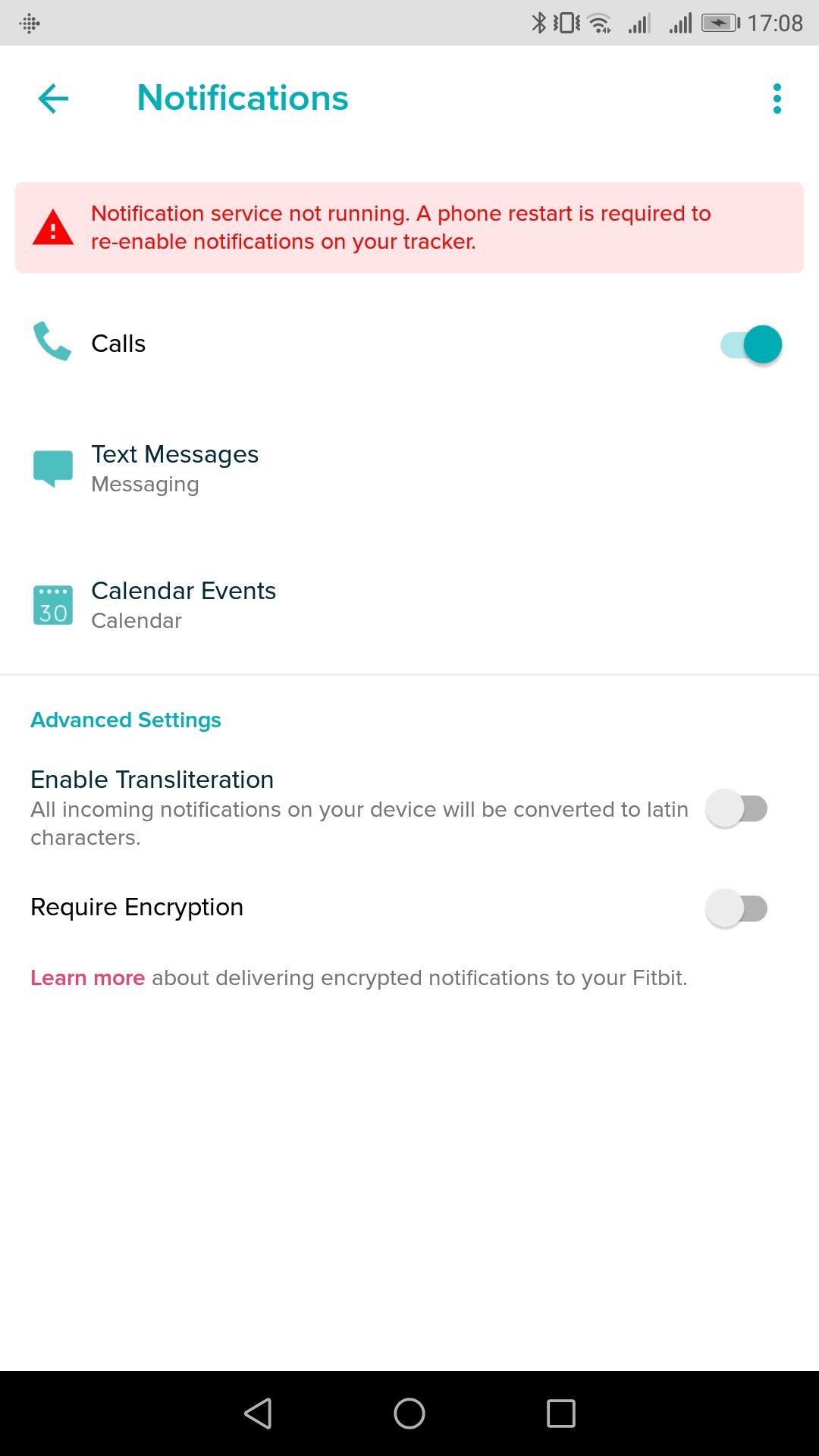 fitbit blaze notifications not working android