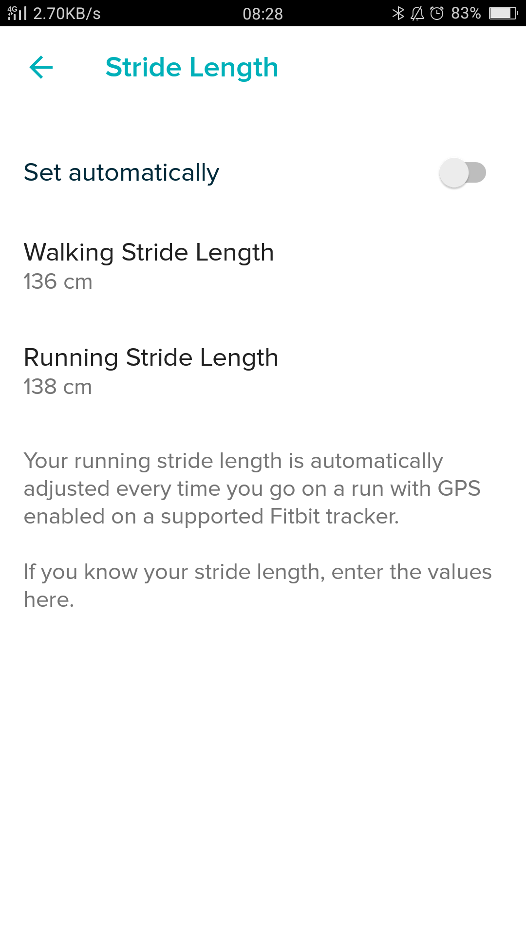 set stride length on fitbit