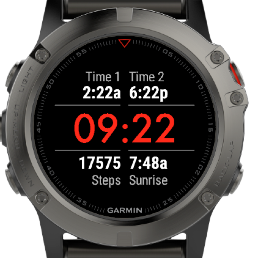 Garmin dual clearance time watch face