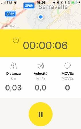 Esempio di up che visualizza in tempo reale distanza, velocità, tempo e moves/battiti
