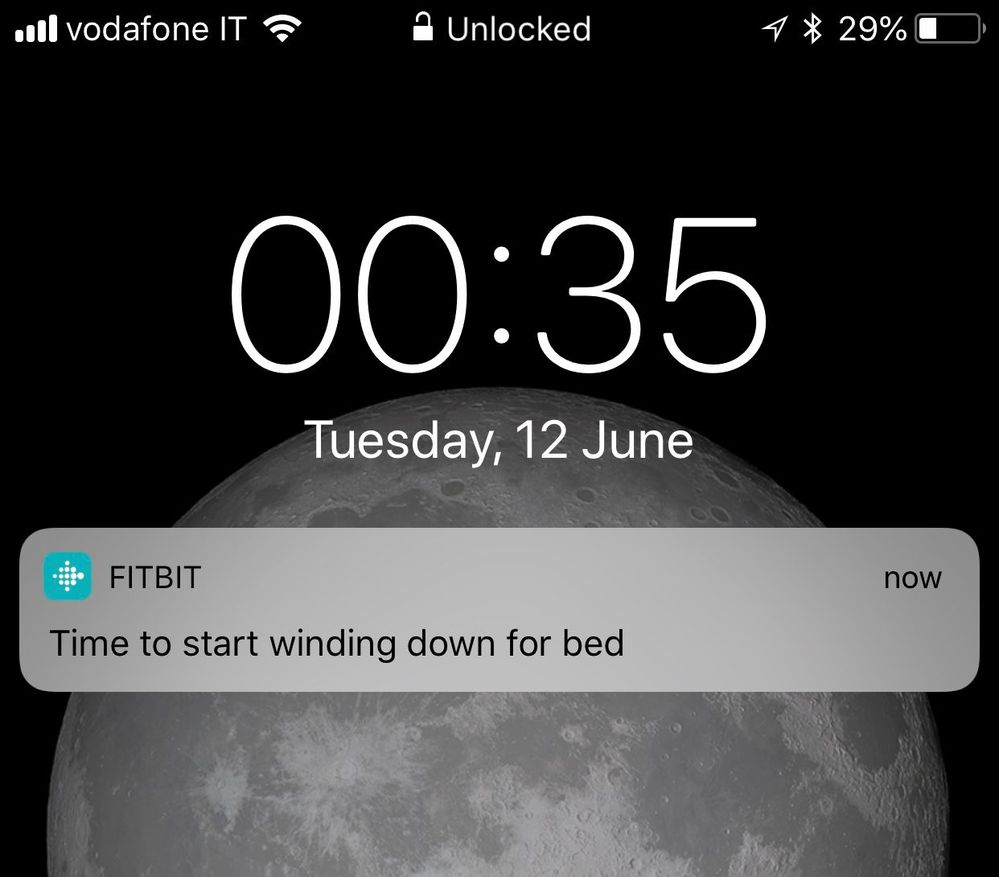 Bedtime reminder appears on the iphone at the chosen time...
